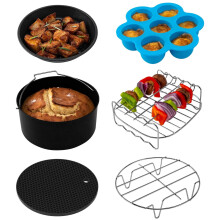 Air Fryer Accessories Set of 6, Compatible with Most 5.0 Qt+ Ovens, BPA-Free, Nonstick, Dishwasher Safe – Black & Multicolor