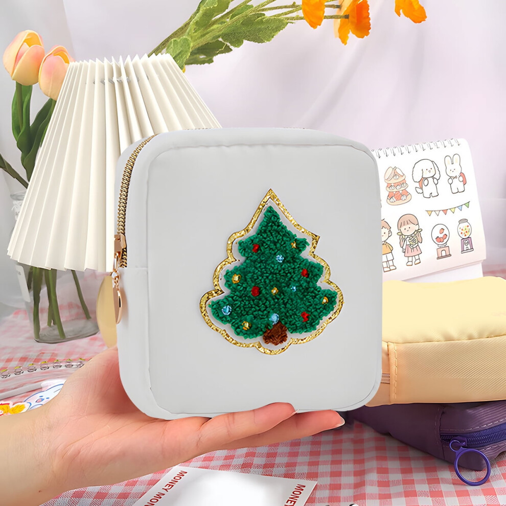 Preppy Patch Makeup Bag, Waterproof Travel Toiletry Organizer, Small Nylon Coin Purse â Christmas Theme Gift for Women & Girls
