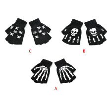 Yauxim Gloves Unisex Adult Halloween Skeleton Skull Half Finger Gloves Glow in Dark Fingerless Stretch Knitted Winter Mittens