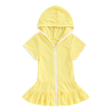 Girls Swim Cover Up Kids Swimsuit Coverup Zip-Up Beach Bathing Suit Robe Yellow