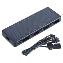 ARGB PWM Fan Hub Controller With 8 Ports, SATA Power Input, and Remote for PC Case Cooling