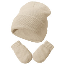 AWZXDE Soft Knit Baby Winter Hat And Gloves Set Warm Baby Winter Hat Toddler Hat Winter Wear Solid Colors Beige