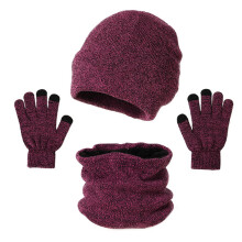 Women's Winter Hat Scarf Gloves Set, Warm Knit Accessories, Acrylic Beanie and Scarf, Cold Weather Essentials, Matching Winter Set Hot Pink
