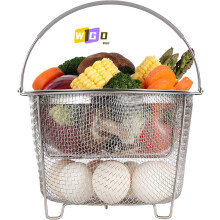 2-Tier Stackable Steamer Basket for Instant Pot 6 qt or 8 qt – 18/8 Stainless Steel Mesh, Silicone Handle, Compatible with Instant Pot