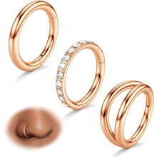 3pcs Nose Hoops – 316L Surgical Steel Double Hoop Nose Rings (14G-20G), CZ Septum Clickers, Cartilage/Helix/Tragus/Daith Jewelry (7-10mm),