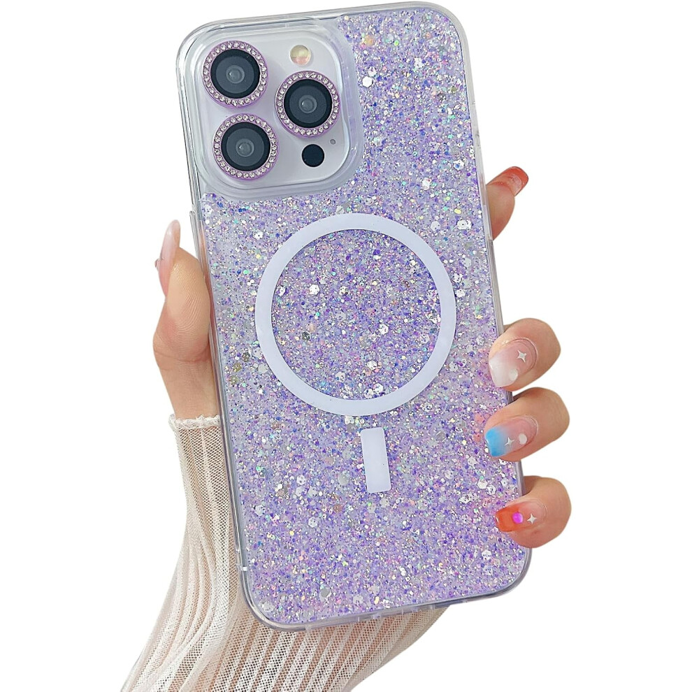 Iphone 15 Plus Magnetic Clear Glitter Sequin Case Purple 9362892773228