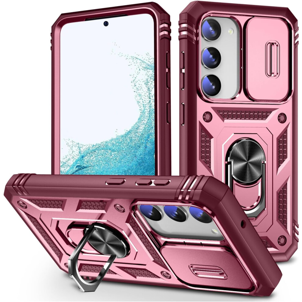Military-Grade Magnetic Case For Galaxy A26 5G Â Dual-Layer, Shockproof, Built-In Kickstand & Metal Ring Car Holder ( Wine) Pink 9085618426764