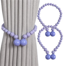 Magnetic Curtain Tiebacks 2 Pack – Wood Bead Design for Boho & Farmhouse Decor, Purple, Compatible with Standard Curtains