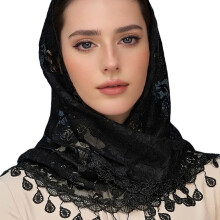 Mass Mantilla Veils for Women Catholic Church Lace Shawl Headcovering Tassels Tulle Flower Head Scarf for Everyday Wear