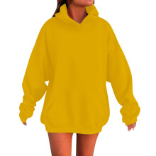 Girls' Yellow Oversized Fleece Hoodie, Long Sleeve Winter Pullover – Cozy, Loose-Fit Preppy Sweatshirt for Tweens 9-10Y