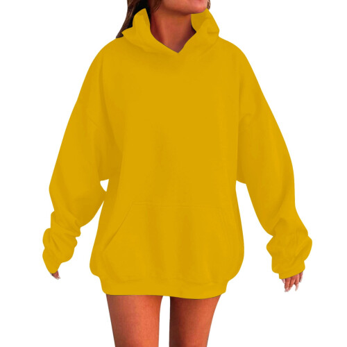 Κίτρινη oversized φλις φούτερ για κορίτσια, μακρυμάνικο πουλόβερ – Άνετη, άνετη