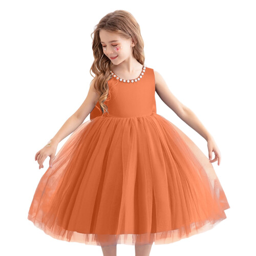 Flickornas prinsessklänning i mesh, orange