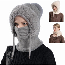 3 in 1 Beanie Hat with Scarf and Mask, 3 in 1 Beanie Hat for Women Fall Winter Warm Knitted Windproof Balaclava Scarf