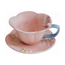 Hand-Painted Plum Blossom Coffee Cup and Saucer Set