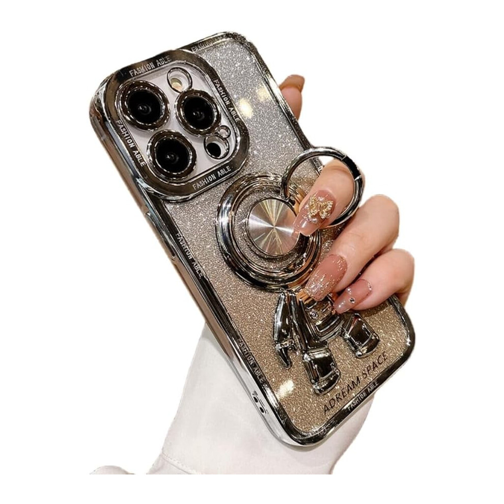Electroplated Astronaut Ring Phone Case W/ Invisible Stand & Gradient Glitter, Drop-Proof, Compatible With Iphone 15 Pro 9405492290303