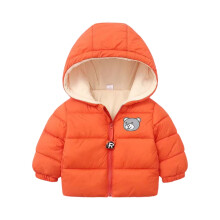 Kids Hooded Puffer Jacket with Bear Print Front Zipper Closure Lightweight Insulated Outerwear for Boys Girls Winter Style #A093 Orange 110
