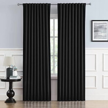 Black Blackout Thermal Insulated Curtains Heat Blocking Energy Saving Curtains 72 Inches Long 2 Panels Set Back Tab Rod Pocket
