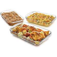 Baker's Basics 3-Piece Rectangular Glass Casserole Baking Dish Set, Clear, 2 Qt, 2.7 Qt, 3.4 Qt, Transparent, Stackable, Dishwasher Safe