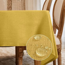 Washable, Wrinkle-Resistant & Waterproof Rectangle Tablecloth – Decorative Linen Fabric for Dining, Parties, Kitchen, Wedding, Outdoor Use (Yellow,