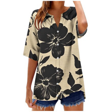 Dam Plus Size T-shirts Kortärmade V-ringade T-shirts Träningstoppar Lös passform Blus Sommar Casual Blommigt Mönster Strandt-shirts