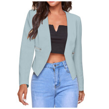 Cotton Linen Blazers for Women 3/4 Sleeve Casual Lapel Suit Jackets Open Front Single Button Office Formal Cardigan Light Blue, XL