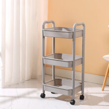3-Tier Rolling Kitchen Storage Cart with Armrests, Wheels & Plastic Shelves – Compatible with Pantry, Bathroom, Toys, Books