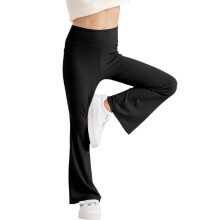 Girl's Flare Leggings with Pockets Knit Rib Kids Stretch Bell Bottoms Flare Pants Dance Bell Bottoms Leggings Black 12-14 Years