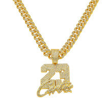 Hip Hop Cubaanse ketting met nummer 23 en letters, hangerketting met 13 mm Miami Cubaanse ketting, bezet met diamanten en bling. Hip Hop kettingen,