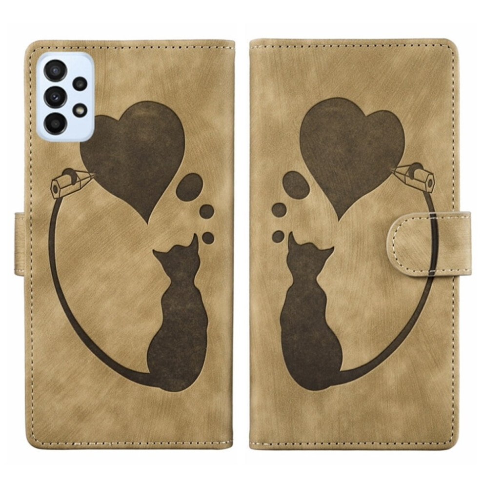 Pu Leather Flip Wallet Case With Magnetic Closure & Card Slots For Samsung Galaxy A53 5G 6.5", Cat Patterned Brown 9485826574651