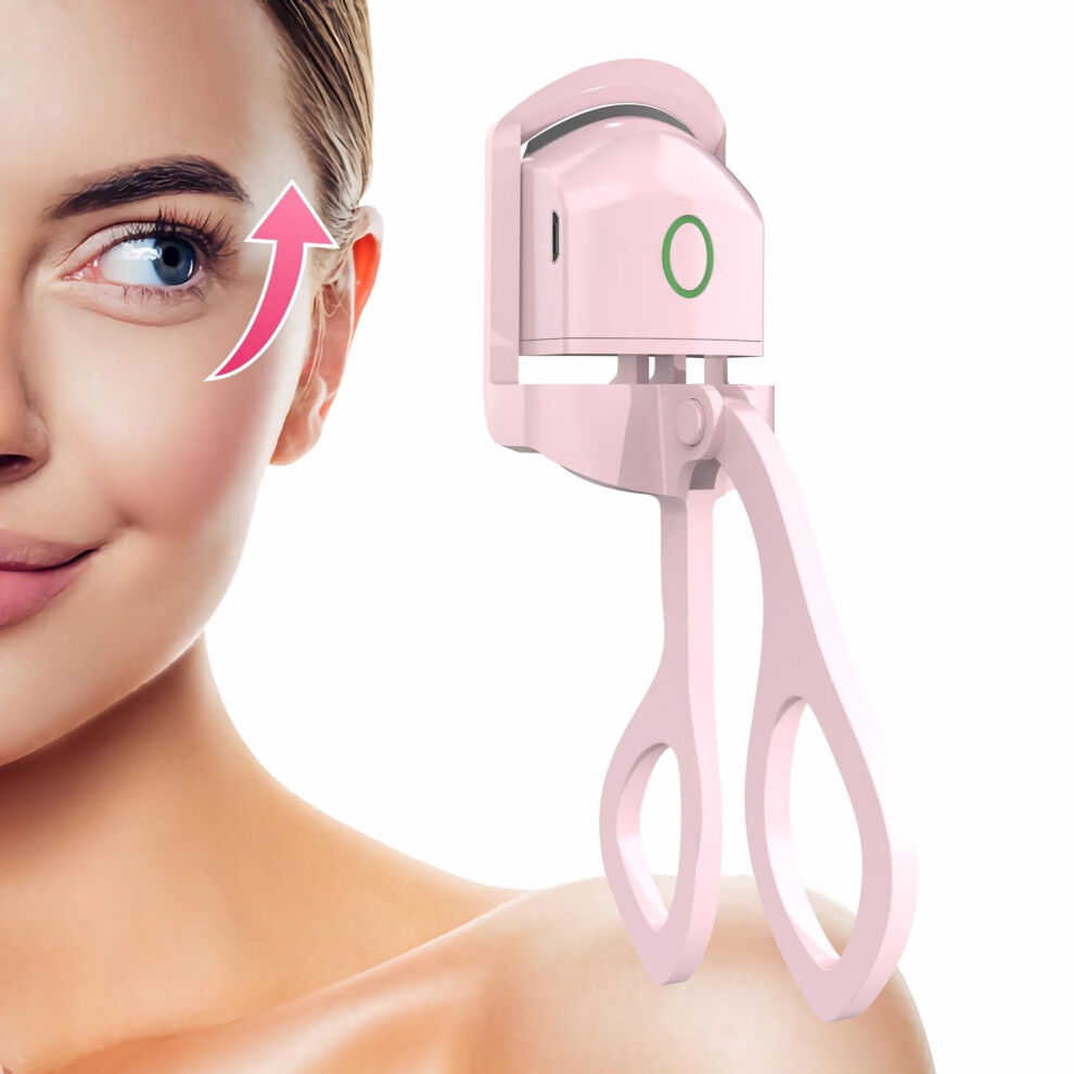 Pink Heated Eyelash Curler, Usb Rechargeable, 2 Temp Settings, Sensing Silicone Pad, Quick Natural Curl Â