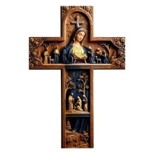 Vintage Wooden Christ Wall Cross – Handcrafted Rustic Religious Decor, Compatible with Faith, Hope & Blessing Themes