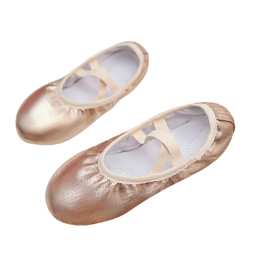 Sapatilhas de Ballet Infantis em Lona Altamente Elástica, Cor Ouro Rosa.