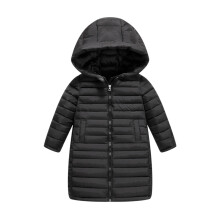 Girls Winter Long Puffer Coats Down Thicken Warm Quilted Jacket Mid-Length with Side Zipper and Hood Outerwear Black 3-4 Years