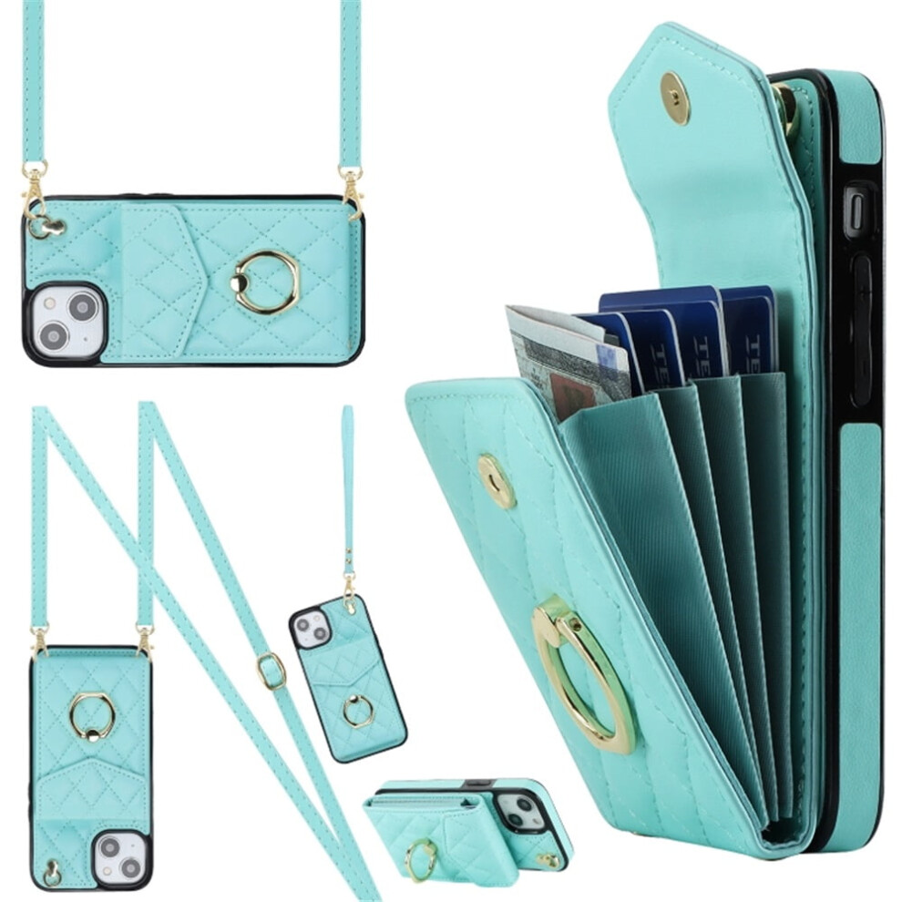Premium Pu Leather Iphone 13 Case With Rfid Shielding, Accordion Wallet, Adjustable Ring Holder & Detachable Crossbody/Wrist Strap Â Green 9485826577959