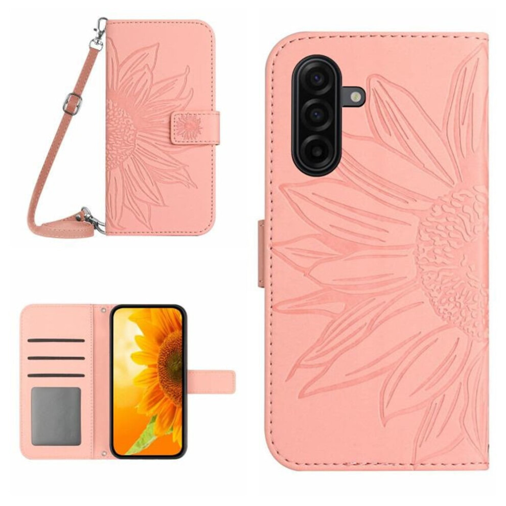 Sunflower Embossed Pu Leather Flip Wallet Case With Magnetic Closure, Card Slots & Adjustable Strap For Samsung Galaxy A57 5G 6.7" Â Pink 9485826578611