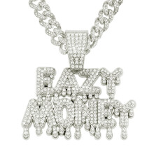 Hip Hop Letter Pendant Necklace Men Women Eazy Money Chain Iced Out Bling Cuban Necklaces HipHop Jewelry Fashion Gift
