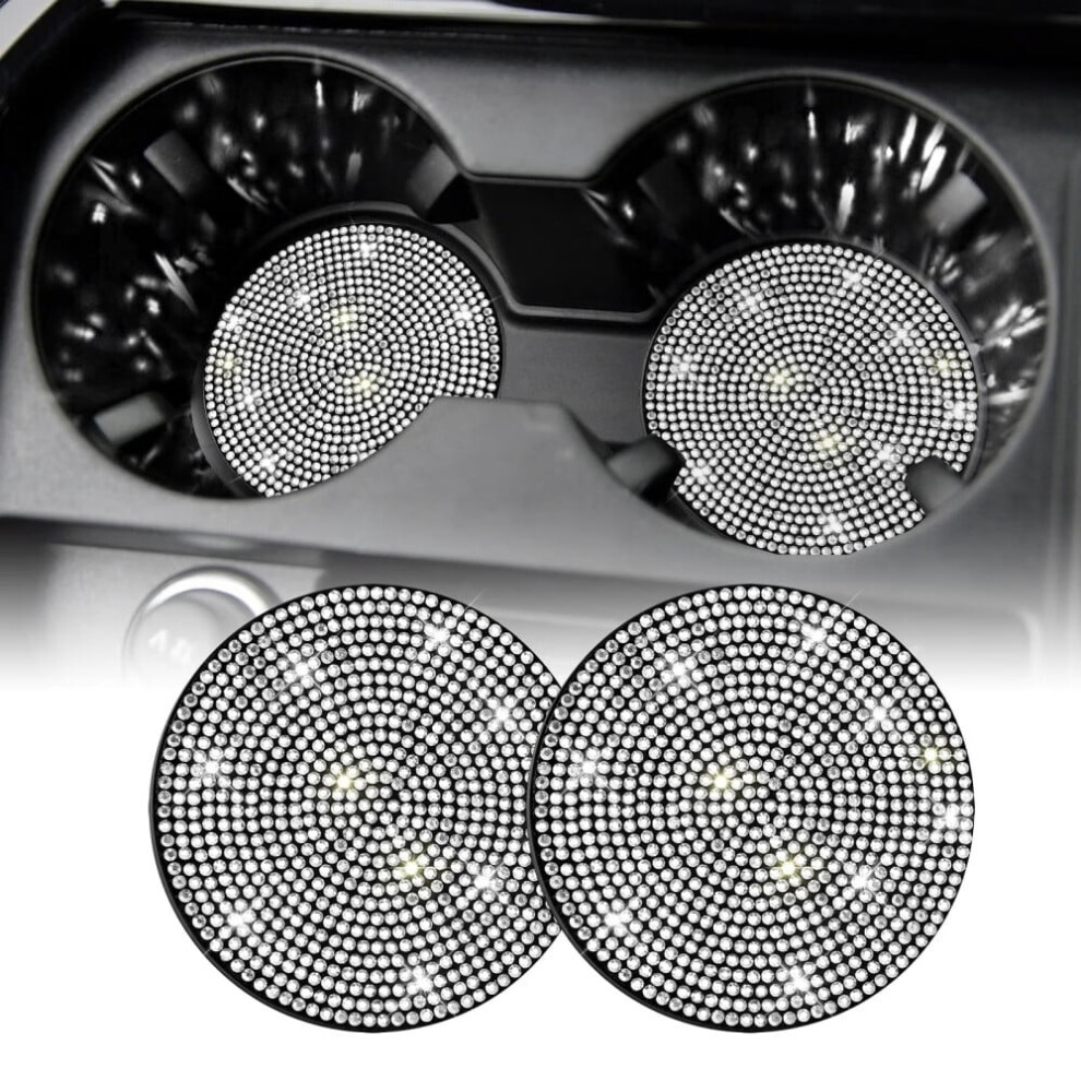 Bling Cup Holder Coasters, 2Pcs Universal Non-Slip Embedded Decorative Coasters, Shiny Crystal Car Interior Accessories Compatible With All Cars 9485826577072