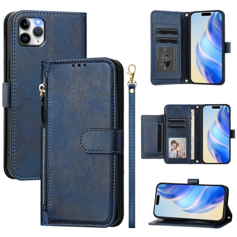 Leather Wallet Case For Iphone 11 Pro Max Â Multi-Card Slots & Zipper, Compatible With Iphone 11 Pro Max Blue 9485826576600