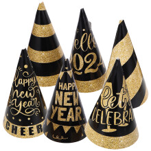 Raindrops 6 Pcs Years Eve Party Hats Black Gold Paper Child