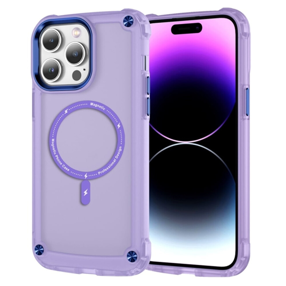 Shockproof Slim Magnetic Case For Iphone 15 Pro Max 6.7", Compatible With Magsafe, Translucent Matte Back Purple 9485826578802