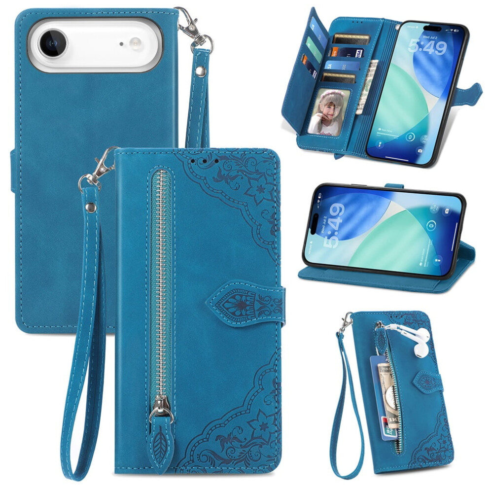 Magnetic Leather Wallet Case With Zipper, Kickstand & Wrist Strap For Compatible With Iphone Air 6.5-Inch 9485826579205