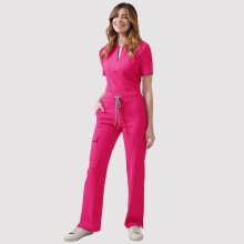 asdoklhq Dames Scrubs Dames V-hals Top met Broek met Trekkoordzakken en Casual Tweedelige Set voor Zorgmedewerkers Felroze S