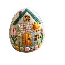 Patchwork Egg House DIY Kit A, Felt Egg House DIY Craft Kit, Easter Craft Project, Spring Activity for Kids
