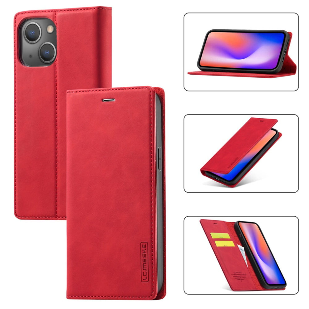 Imeeke Leather Flip Wallet Case For Iphone 13 Mini Â Magnetic, Shockproof, Kickstand, Card Holder, Red 9193271779285