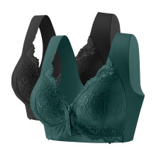 2-delige damesbeha met voorsluiting, plus size, kant, comfortabel, draadloos, drukknoopsluiting, Daisy-beha