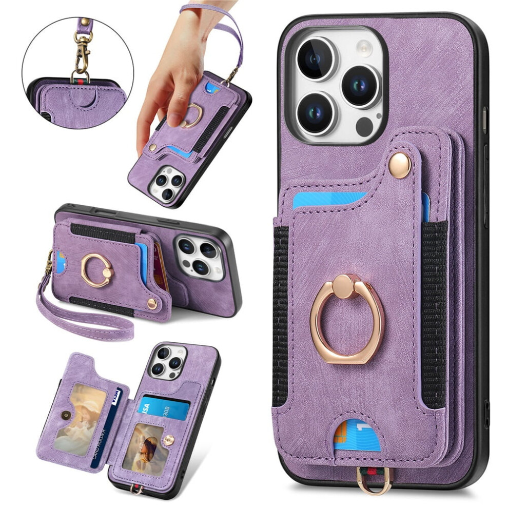 Iphone 16 Pro Wallet Case Pu Leather Purple 941196054692