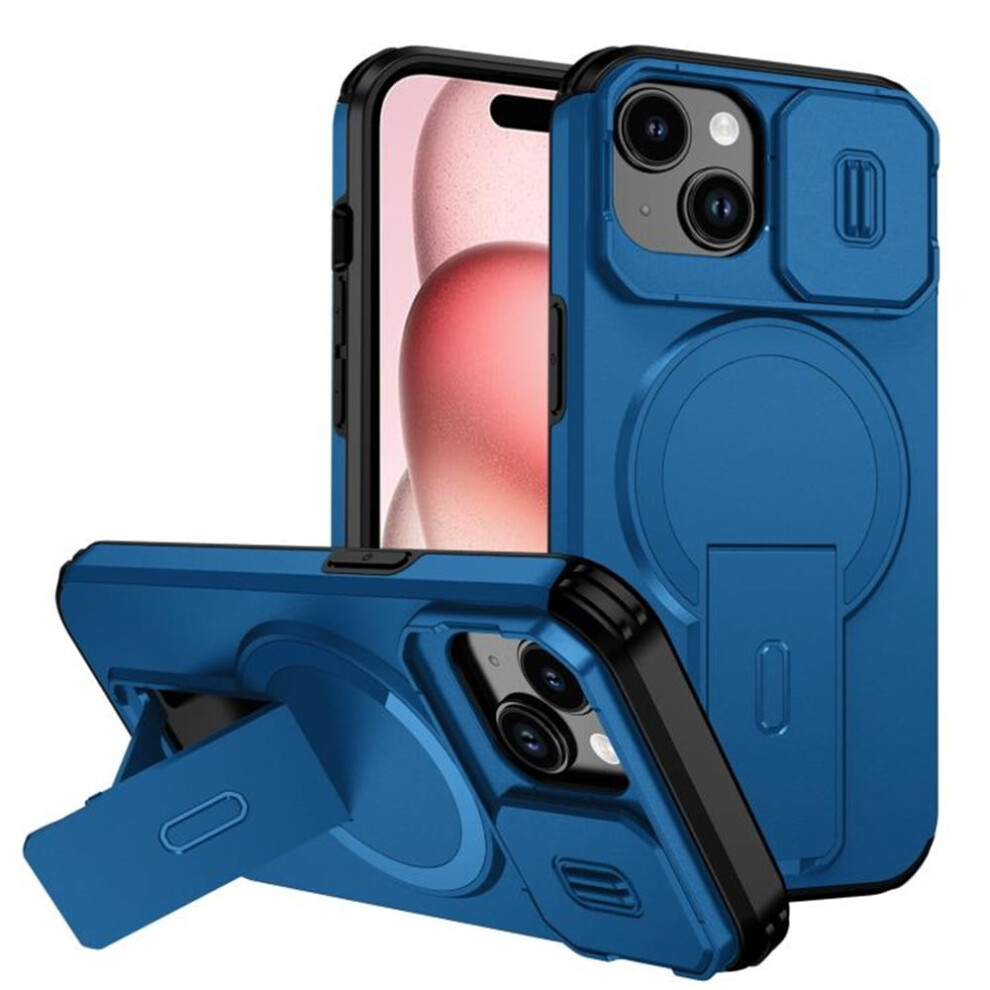 Iphone 15 (6.1") Case: Magsafe Wireless Charging, Invisible Fold Stand, Sliding Camera Cover, Shockproof & Rugged – Compatible With Iphone 15 Blue 9418476638657
