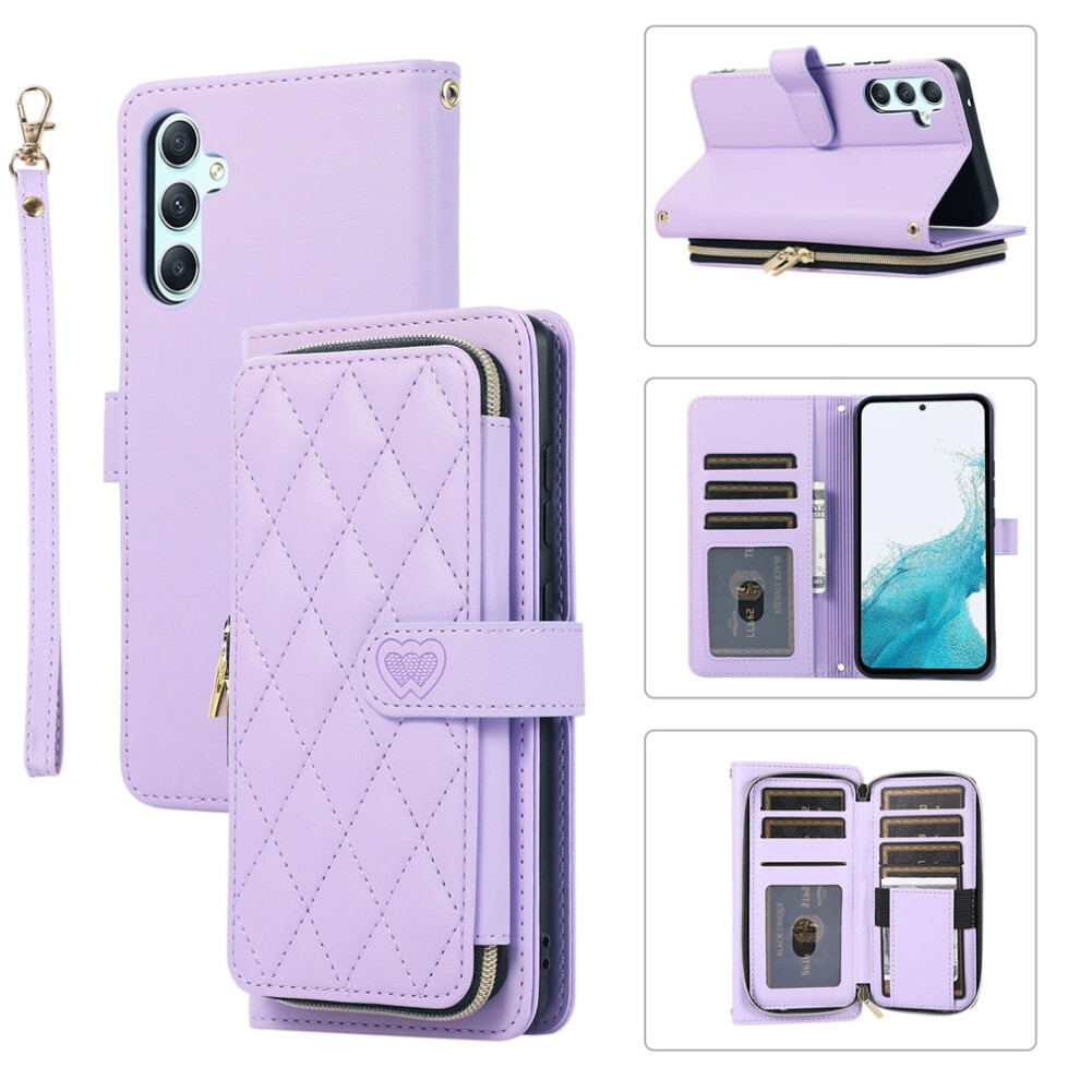 Luxury Leather Wallet Case For Samsung Galaxy S25+ 5G (6.7"), With Wrist/Shoulder Strap, 9 Card Slots, Zipper Purse, Stand Function, Checkered 9418476639883