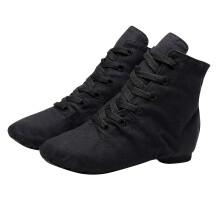 Lace-Up Jazz Shoes for Girls Ankle Canvas Dance Ballet Boots Soft Leather Split Sole Dancing Gymnastics Flats Black