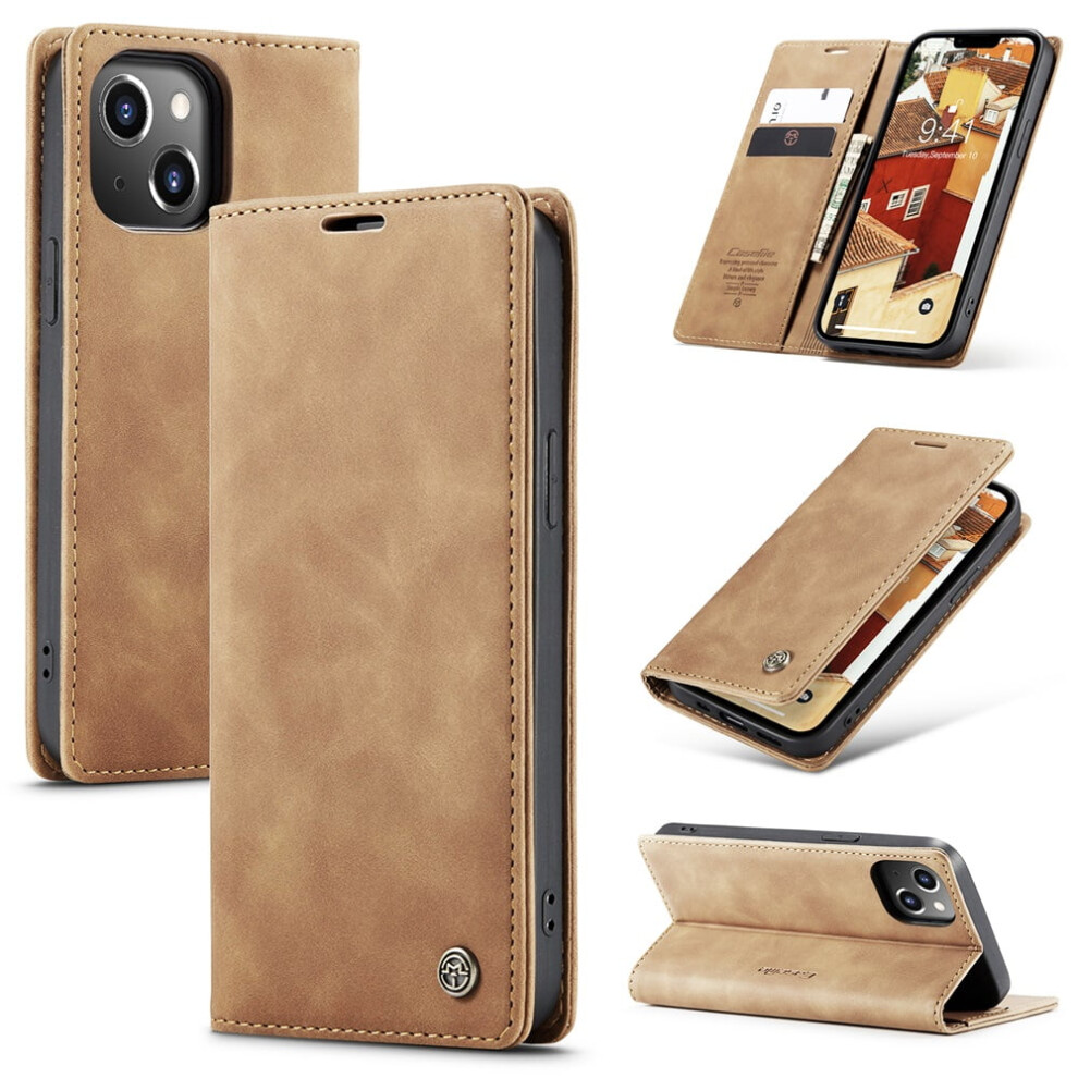 Caseme Leather Flip Wallet Case For Compatible With Iphone 14 – Magnetic Closure, Card Holder, Shockproof, Kickstand Brown 9418476639920